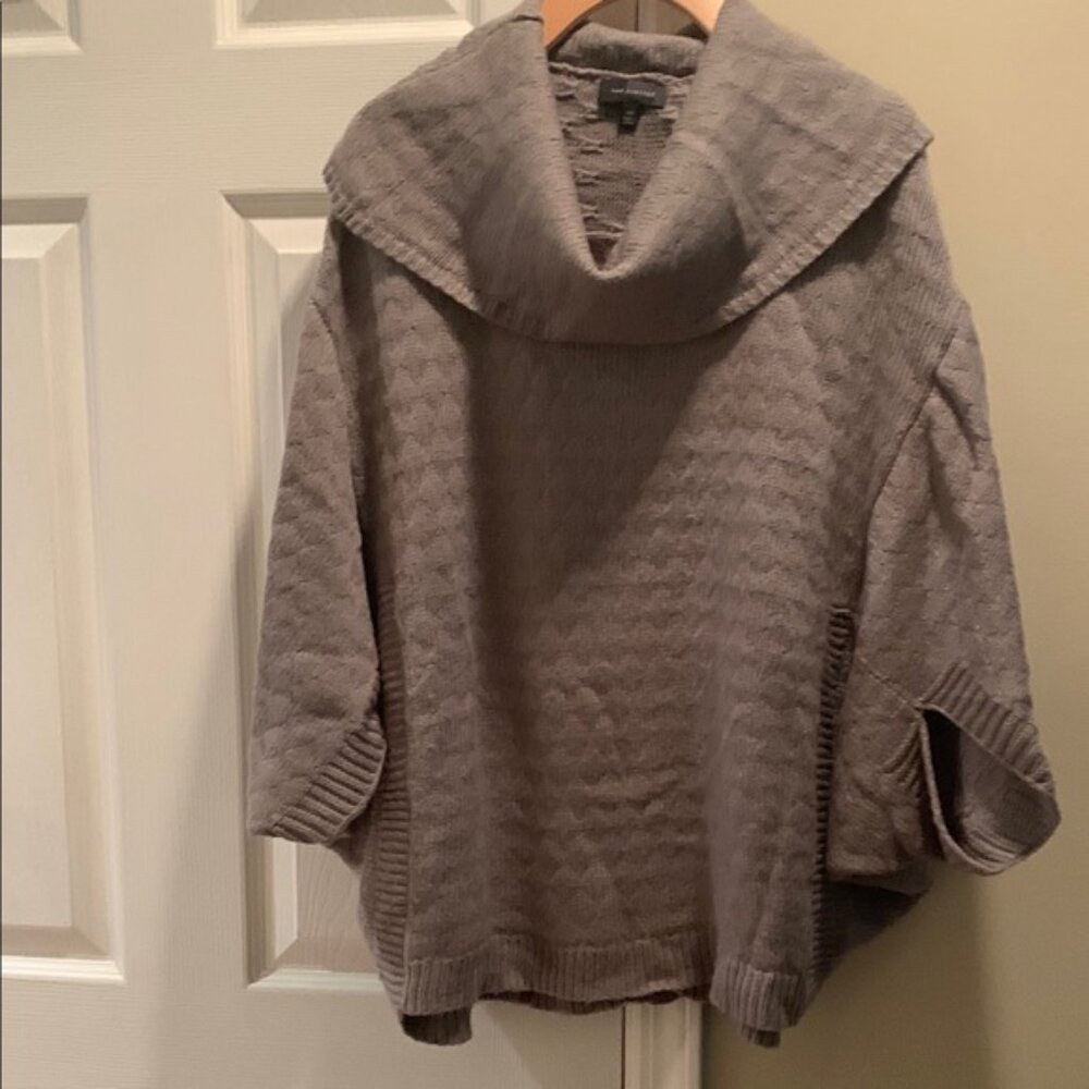 The Limited Gray Cowl Neck Sweater Poncho with Ribbed Texture